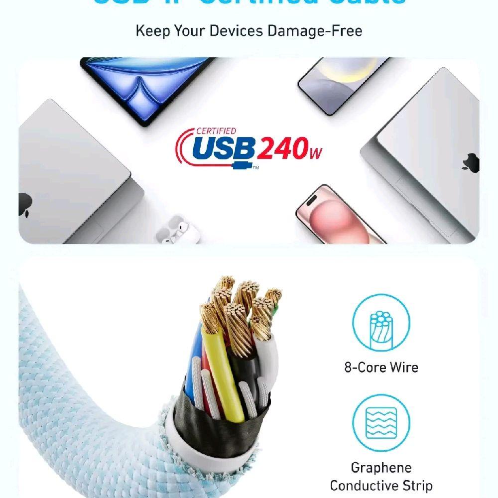 Anker Câble USB-C à USB-C 240W/150 cm Noir Charge et Transfert de Données Rapide et Fiable pour Téléphones et Tablets