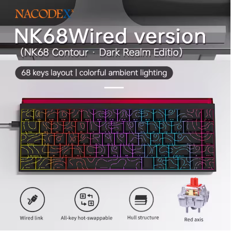 Clavier Mécanique AJAZZ NK68 Structure à Joint Insonorisation à Cinq Couches Switches Hot-Swappable Layout Minimaliste 68 Touches