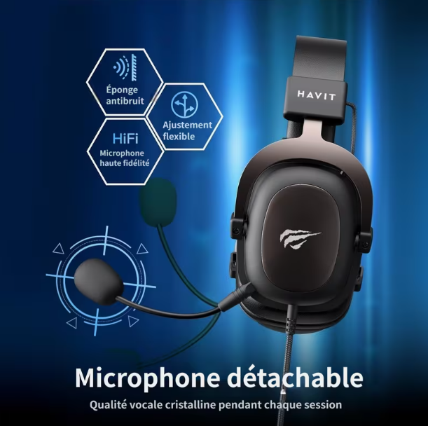 Casque gaming HAVIT H2002D pour PS4 et PC - Drivers 50MM pour son surround - Microphone inclus - Cadre en aluminium robuste - Idéal comme cadeau de Saint-Valentin pour hommes